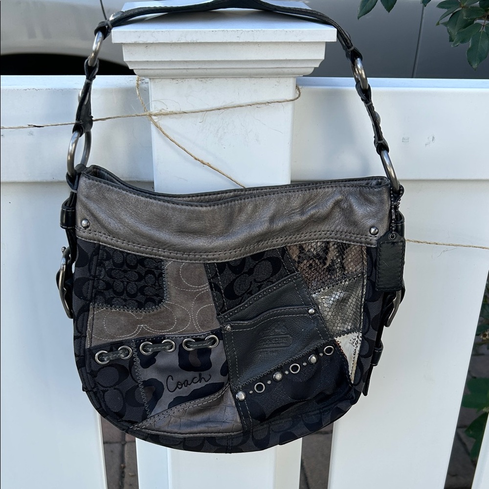 Coach Women's Patchwork Shoulder Bag - Black and Gray